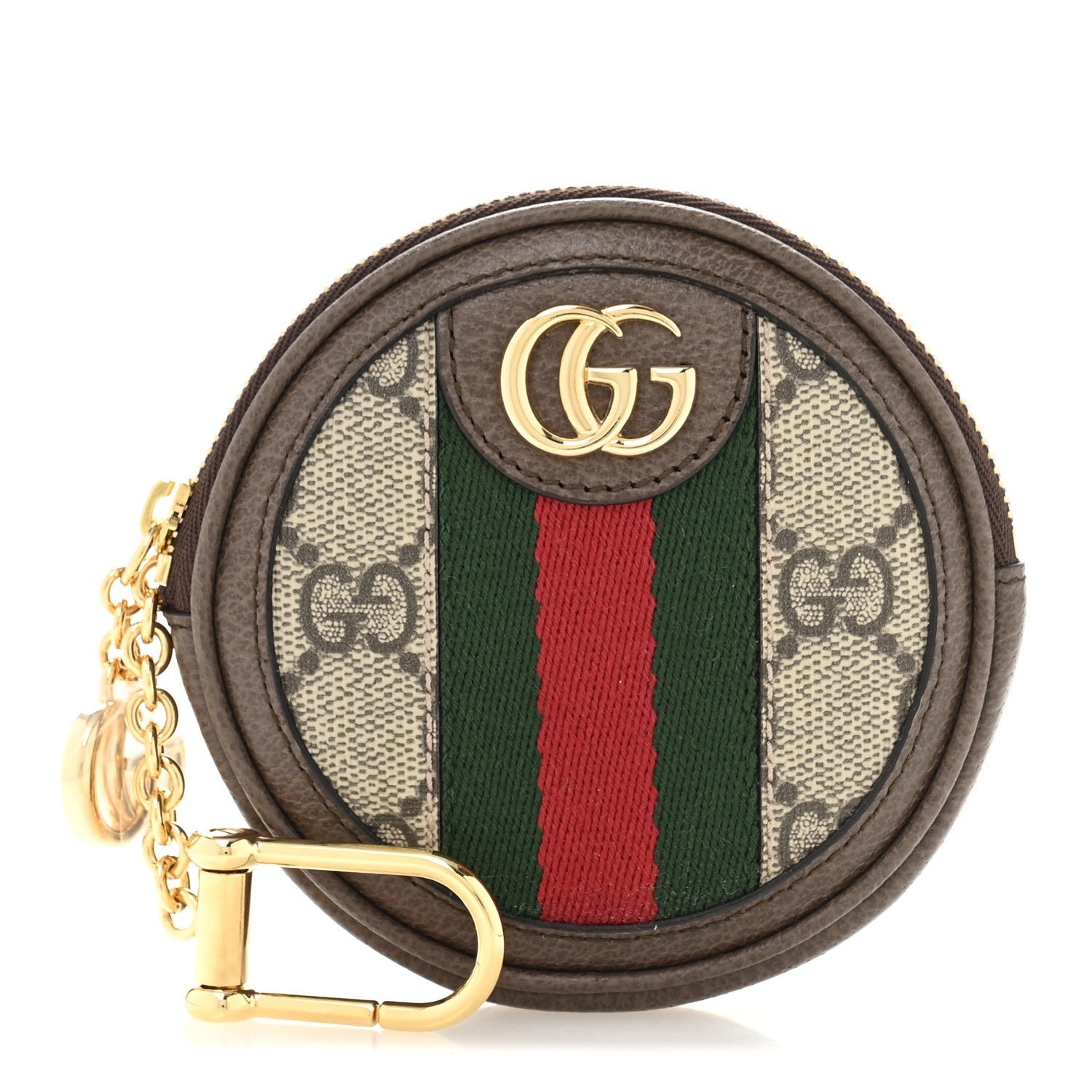 Gucci GG Supreme Monogram Web Ophidia Round Coin Purse Beige New Acero