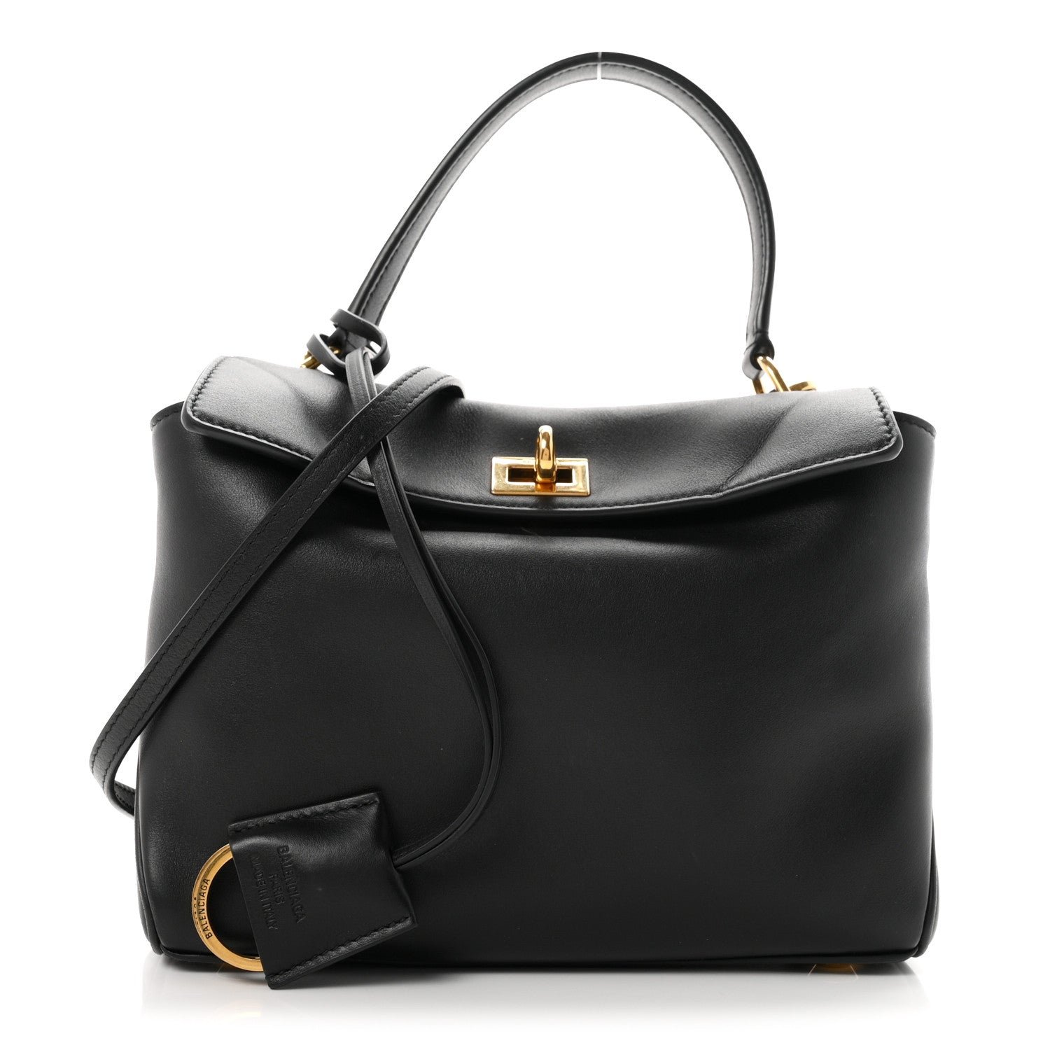 Balenciaga Natural Smooth Calfskin Mini Rodeo Top Handle Handbag Black