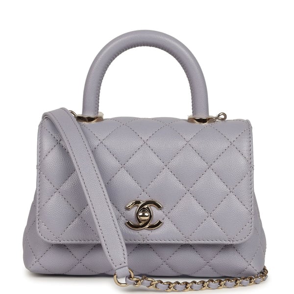Chanel Micro Coco Top Handle Flap Light Purple Shiny Caviar Light Gold Hardware