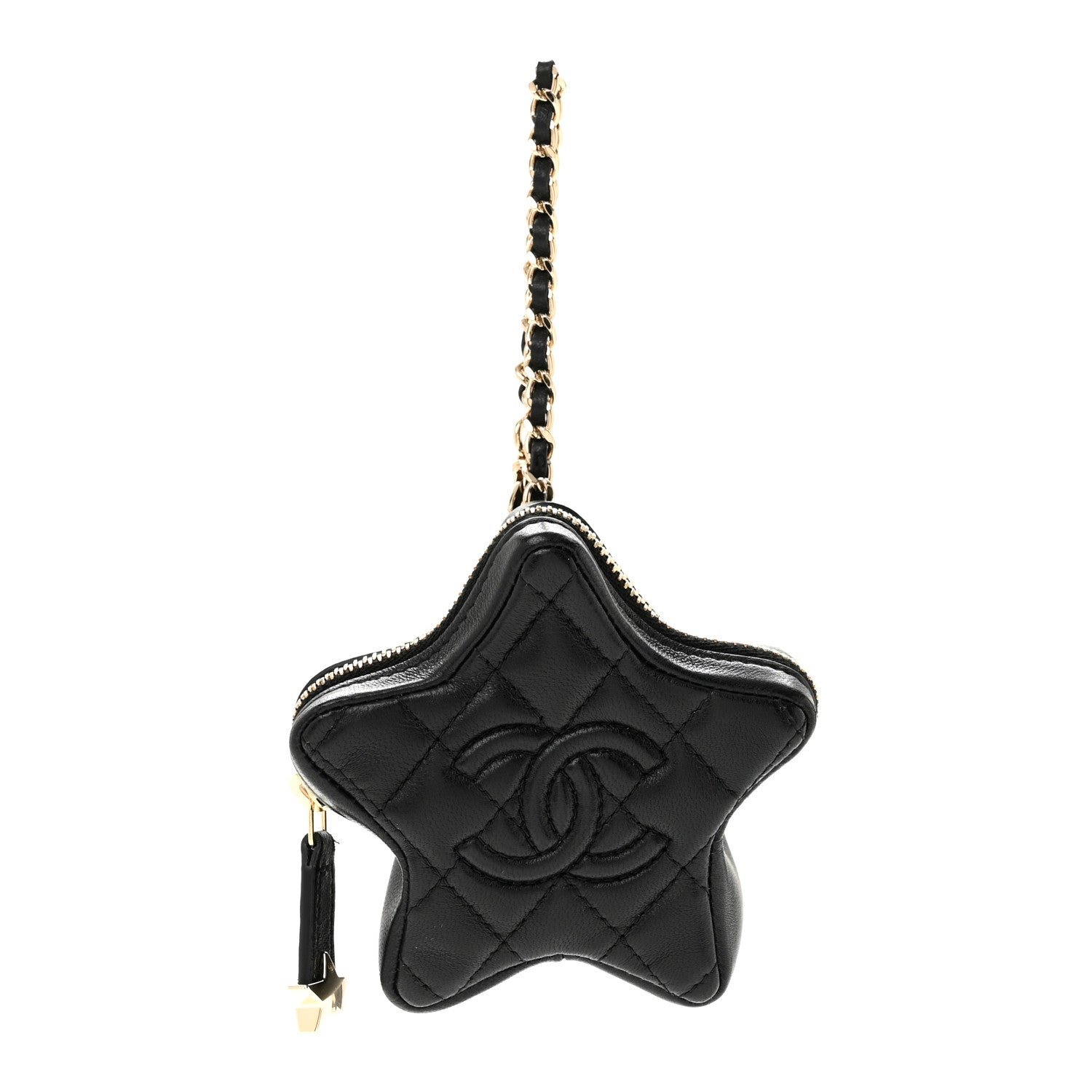 Chanel Lambskin Quilted Walk of Fame Star Bag Charm Black
