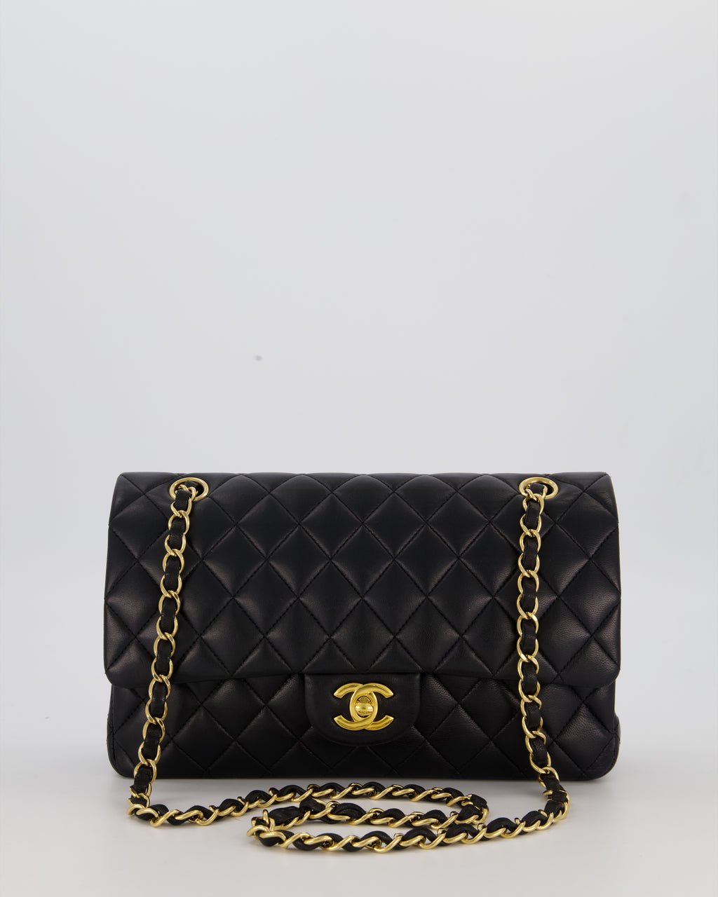 Chanel Black Medium Classic Double Flap Bag in Lambskin Leather with Gold Hardware