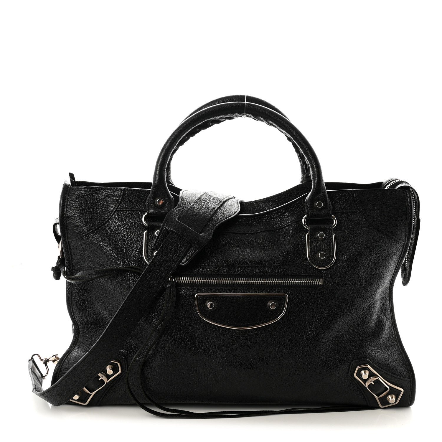Balenciaga Chevre Silver Metallic Edge Hardware City Black
