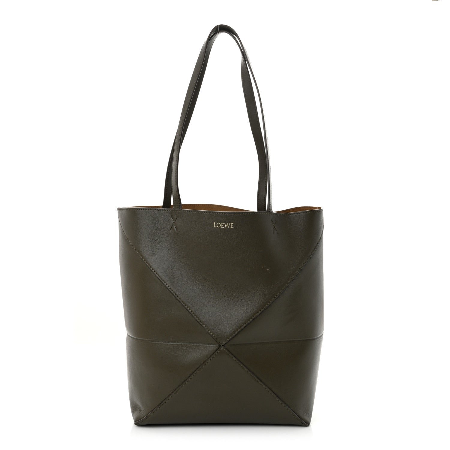 Loewe Loewe Shiny Calfskin Medium Puzzle Fold Tote Umber