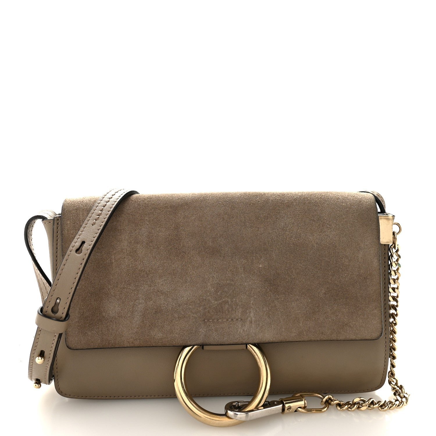 Chloe Suede Calfskin Small Faye Shoulder Bag Motty Grey