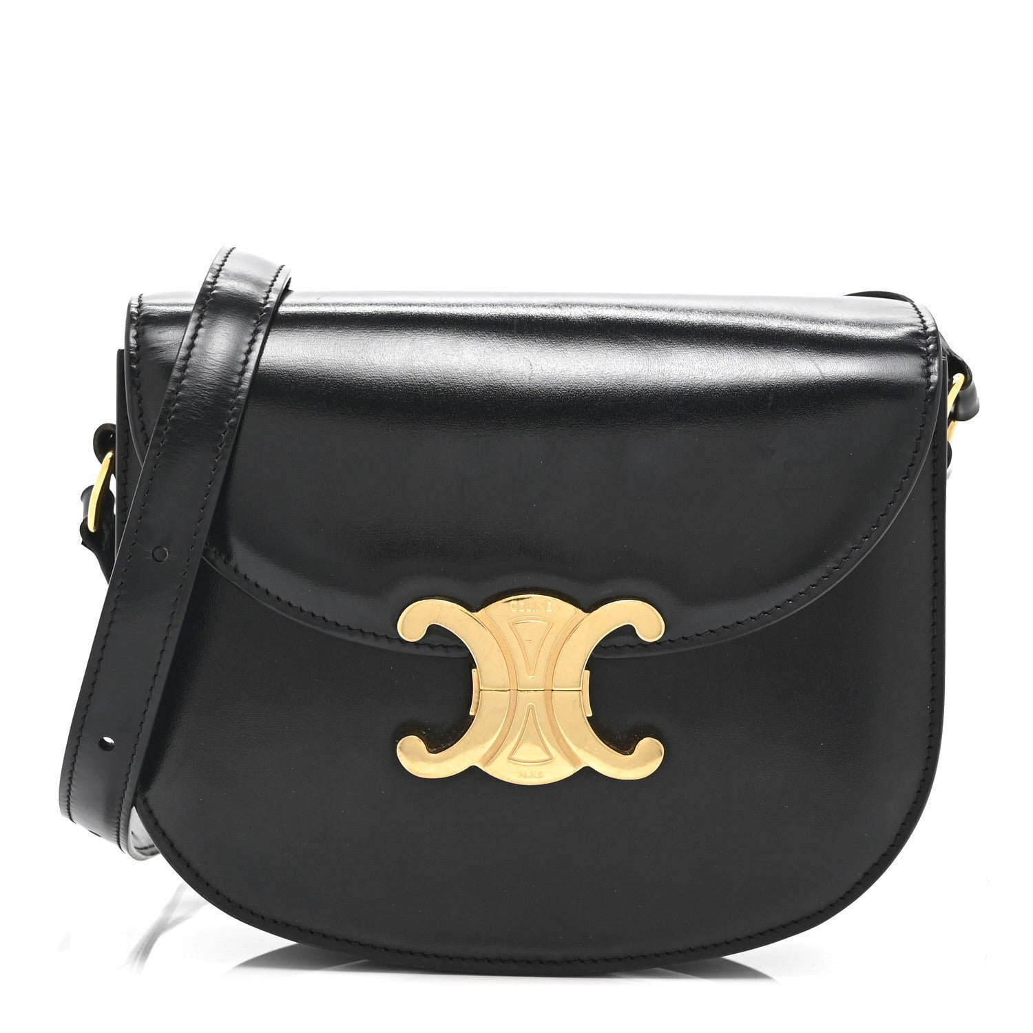 Celine Shiny Calfskin Besace Clea Triomphe Black