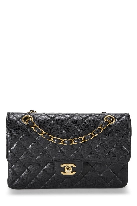 Black Quilted Caviar Classic Double Flap Small