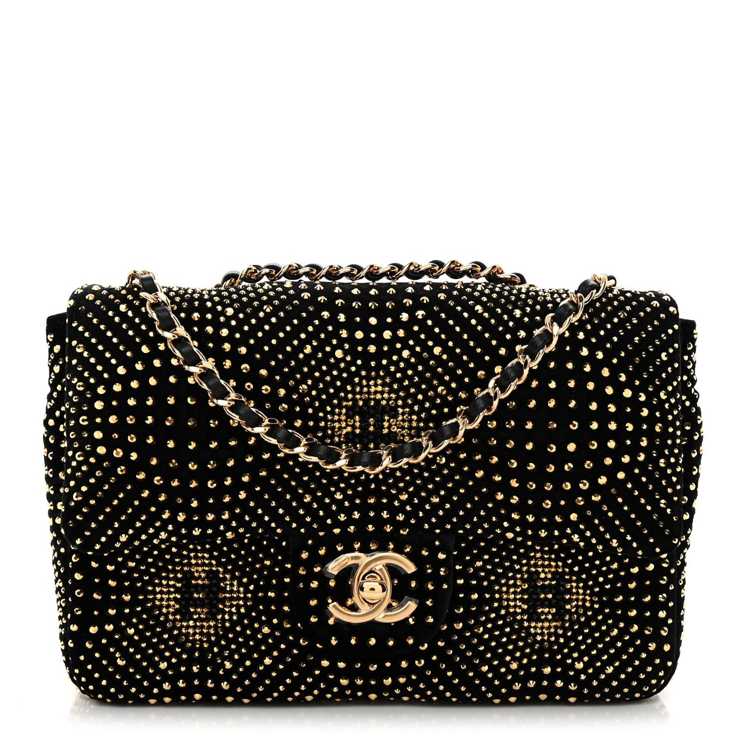 Chanel Velvet Strass Evening Flap Bag Black Gold