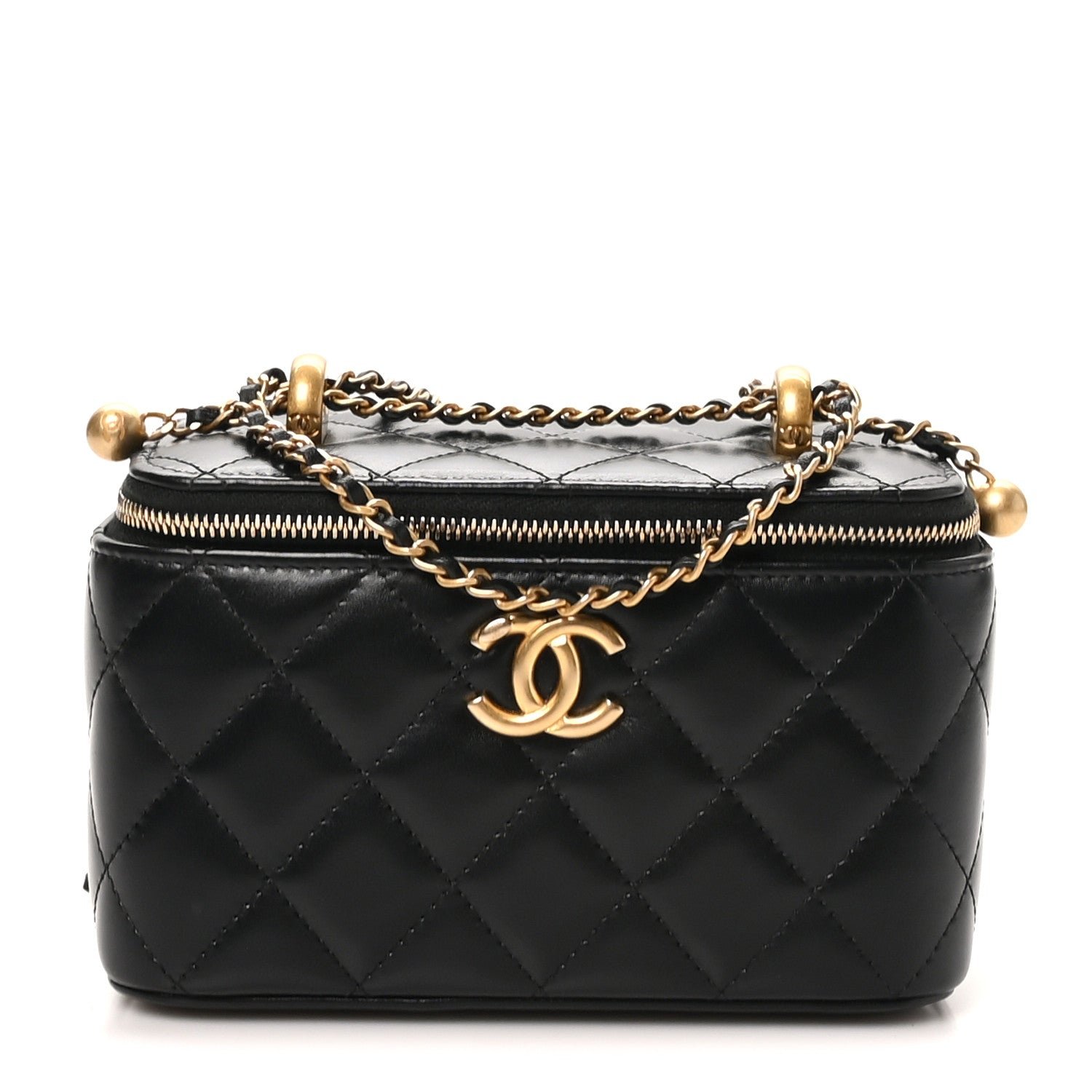 Chanel Calfskin Quilted Perfect Fit Vanity Case With Chain Black
