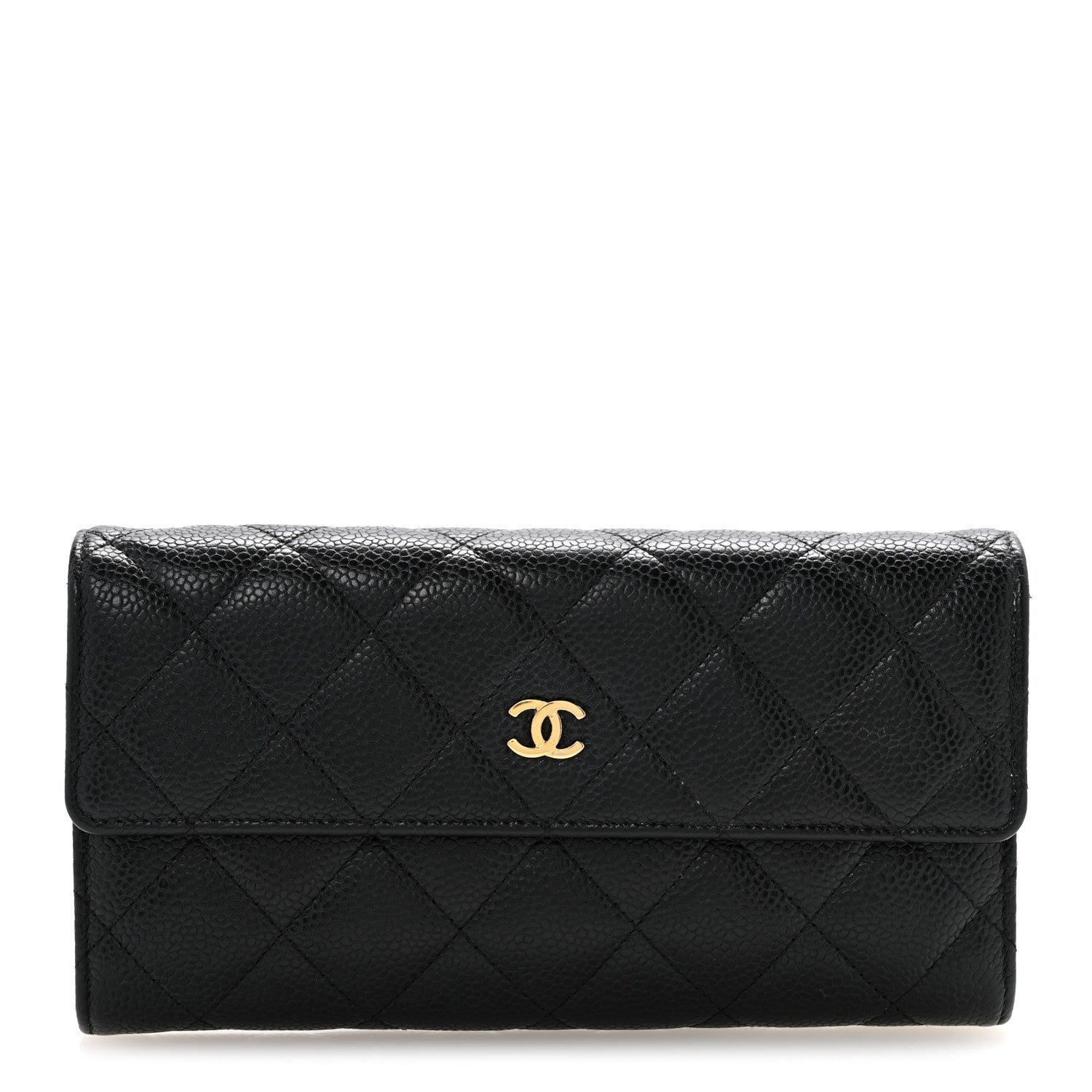 Chanel Caviar Quilted Large Gusset Flap Wallet Black