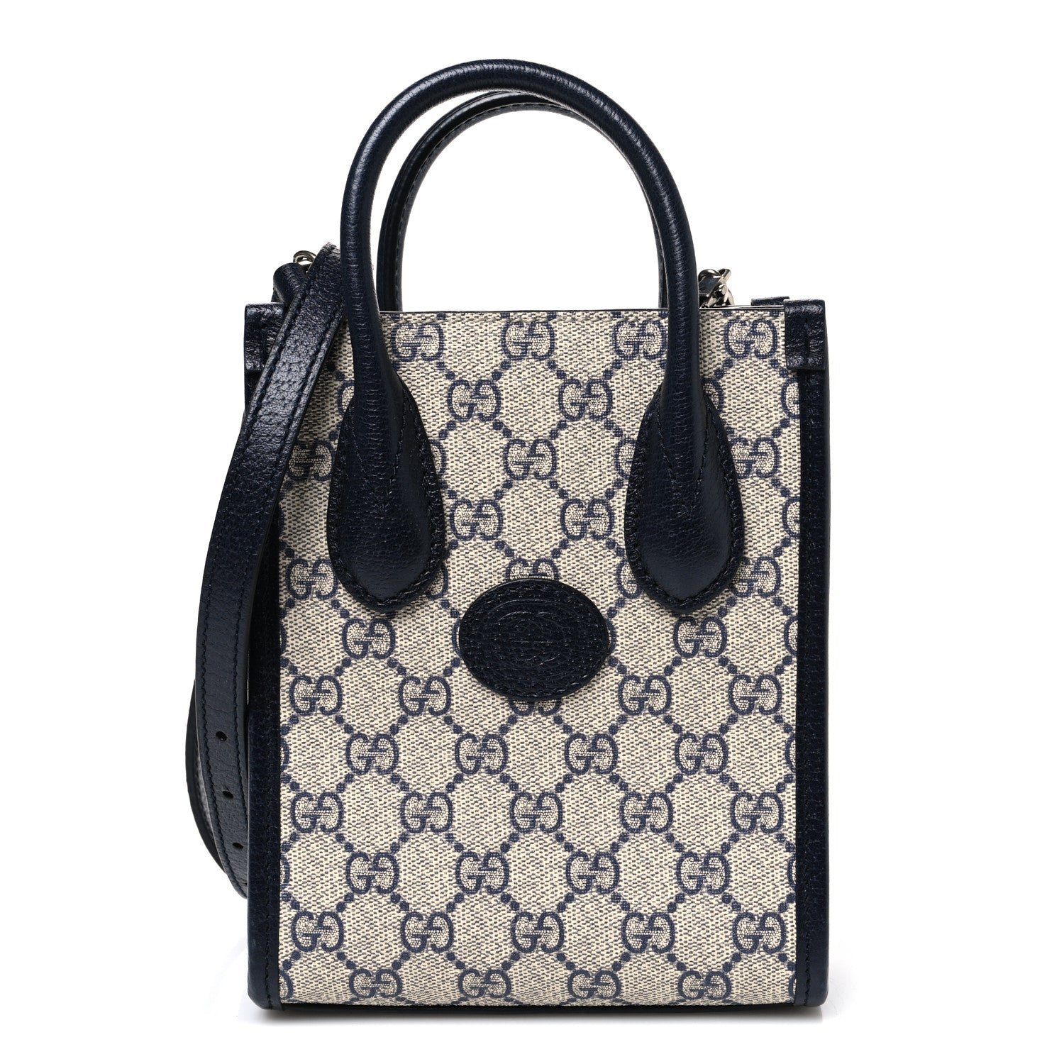 Gucci GG Supreme Monogram Textured Dollar Calfskin Mini Retro Interlocking G Tote Bag Beige Blue