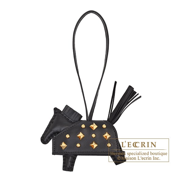 Hermes Rodeo charm Robeo Rock PM Black Agneau/Swift leather Gold hardware