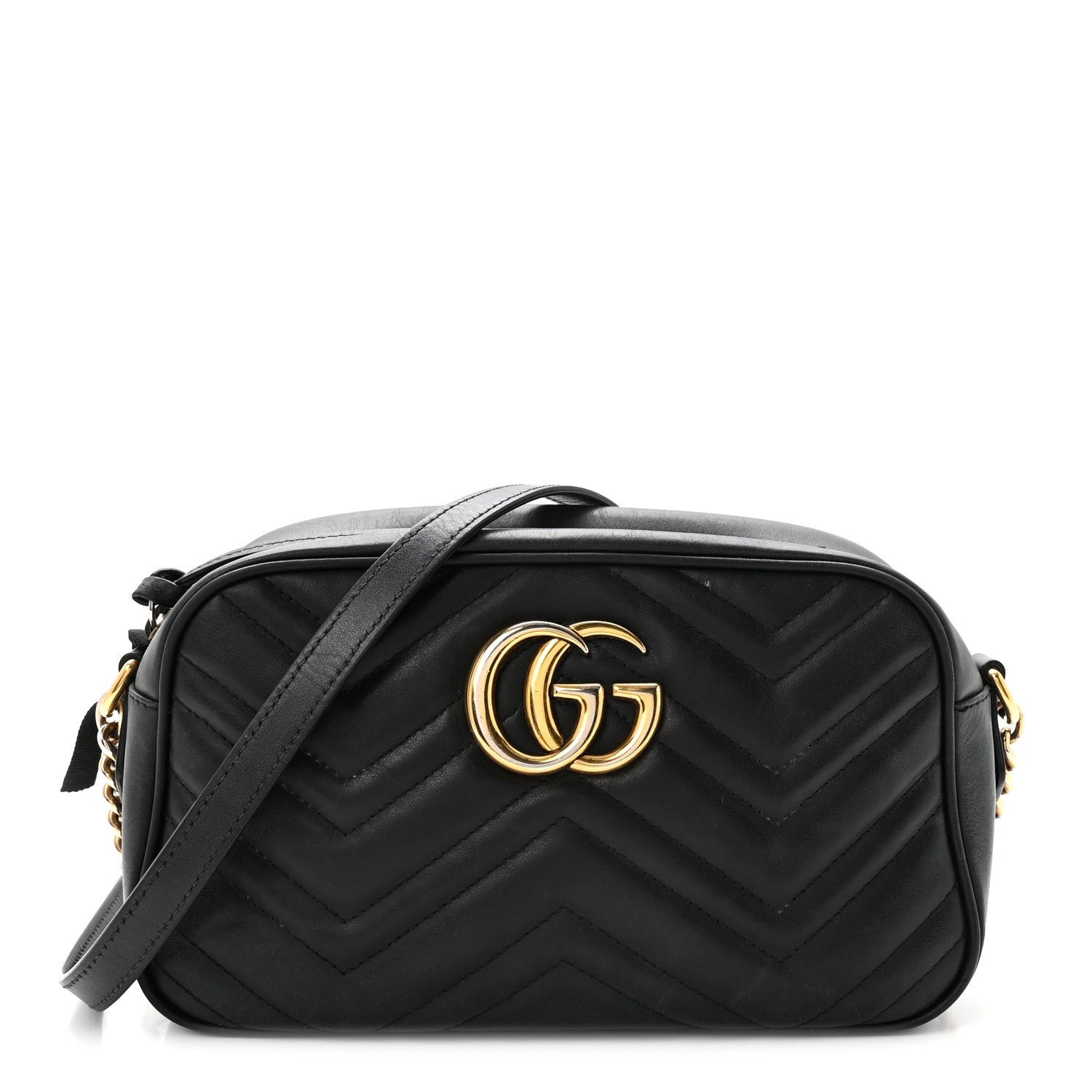 Gucci Calfskin Matelasse Small GG Marmont Chain Shoulder Bag Black