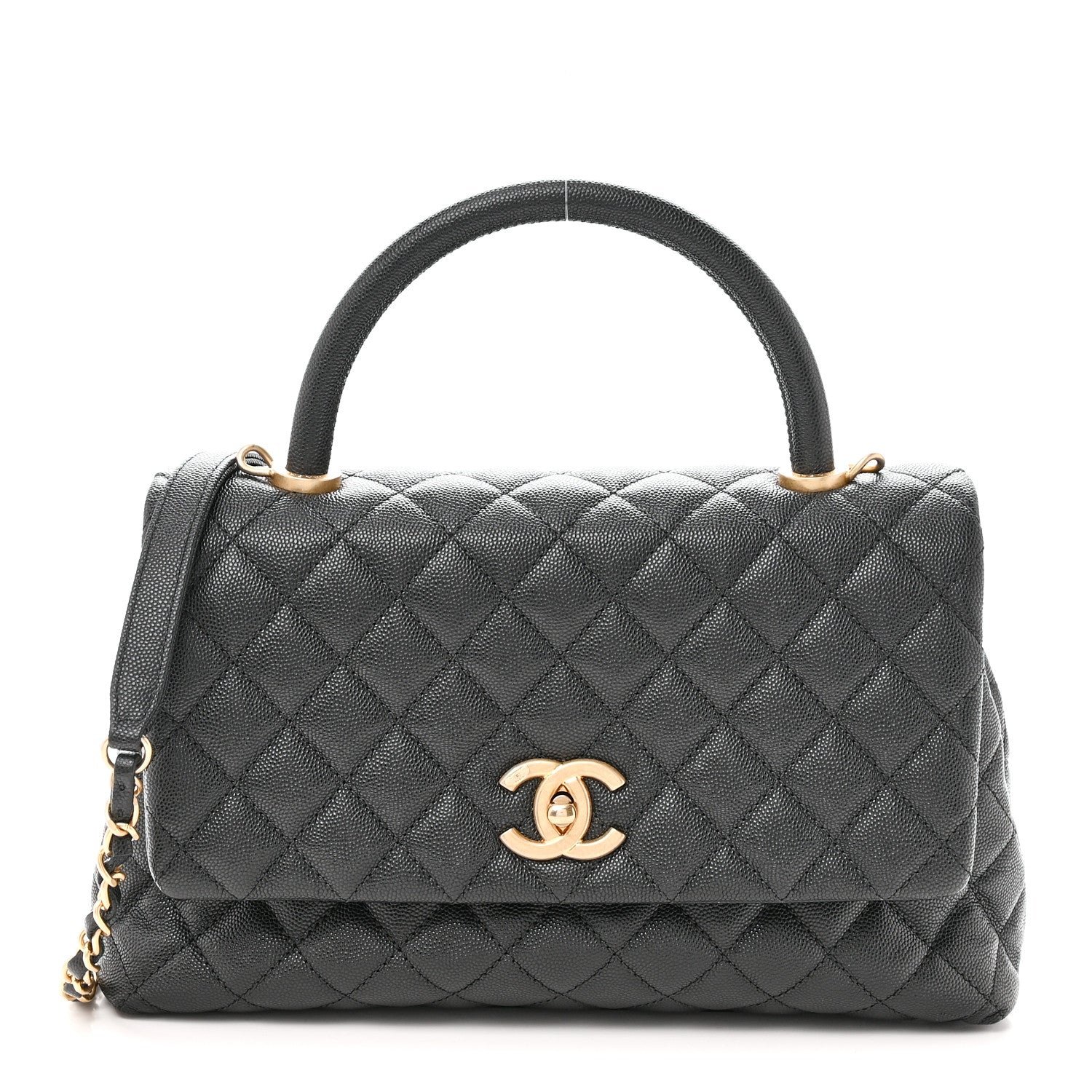 Caviar Quilted Small Coco Handle Flap Black