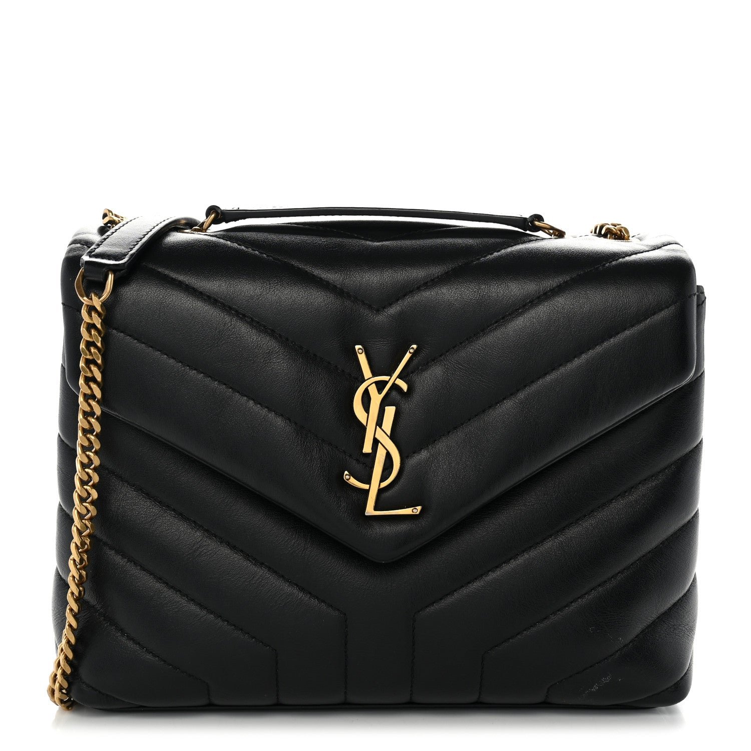 Saint Laurent Calfskin Y Quilted Monogram Small Loulou Chain Satchel Black