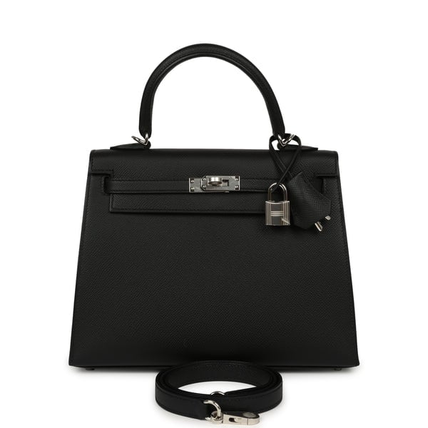 Hermes Kelly Sellier 25 Black Epsom Palladium Hardware