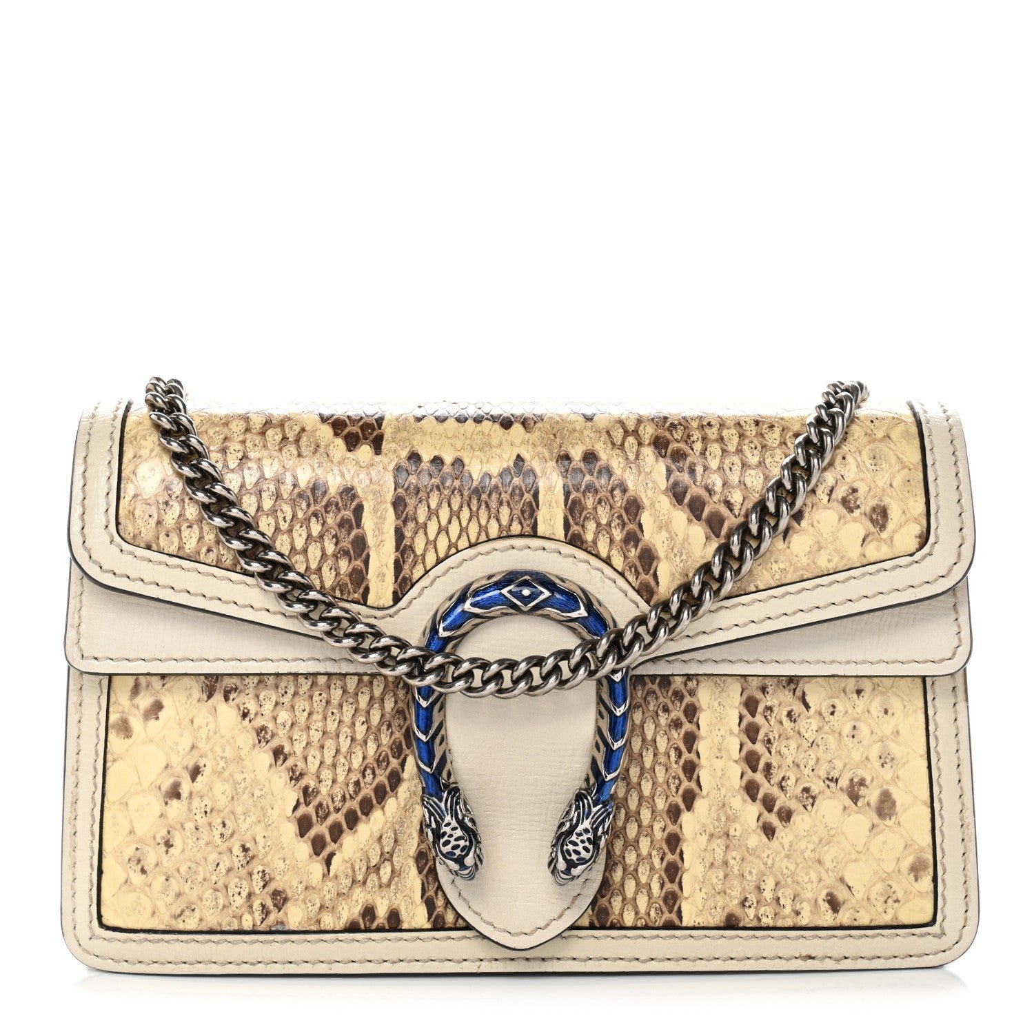 Gucci Snakeskin Azalea Calfskin Enamel Super Mini Dionysus Shoulder Bag New Rock White Electric Blue