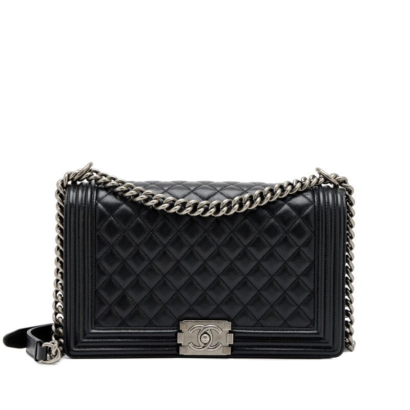 Black Quilted Caviar New Medium Boy Bag Ruthenium Hardware, 2019-2020