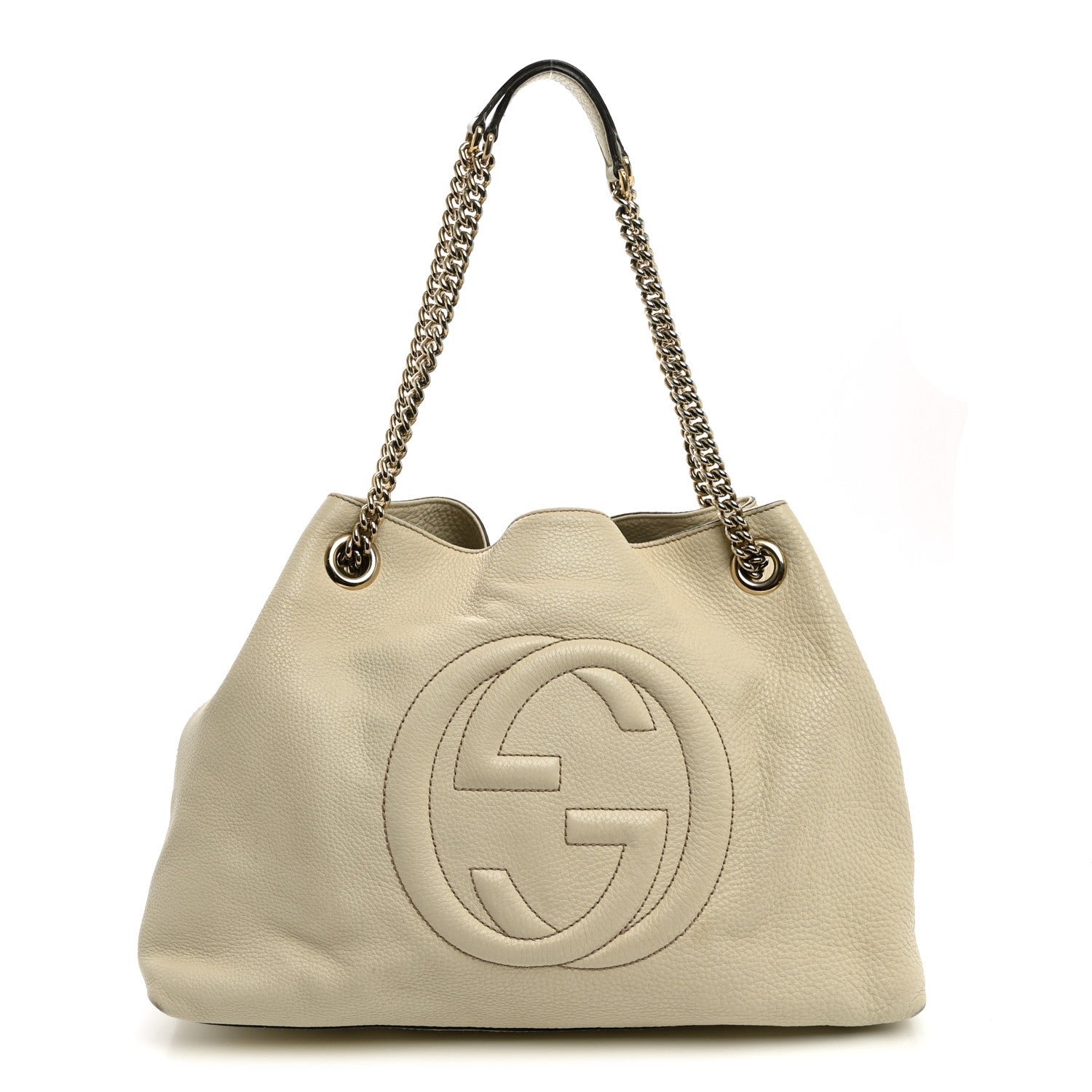 Gucci Pebbled Calfskin Medium Soho Chain Shoulder Bag Off White