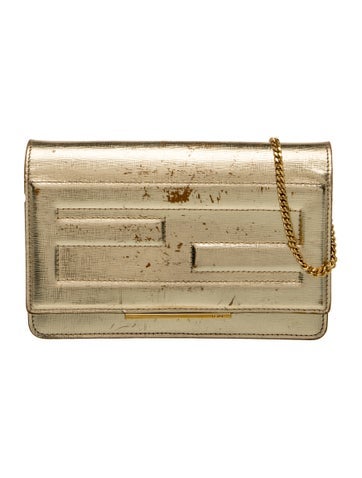 Leather Viintage Gold Tube Wallet on Chain Small
