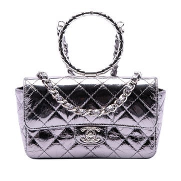 Mini Quilted Metallic Calfskin Ring Top Handle Flap