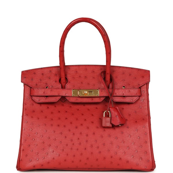 Hermes Pre-owned Hermes Birkin 30 Rouge Vif Ostrich Gold Hardware