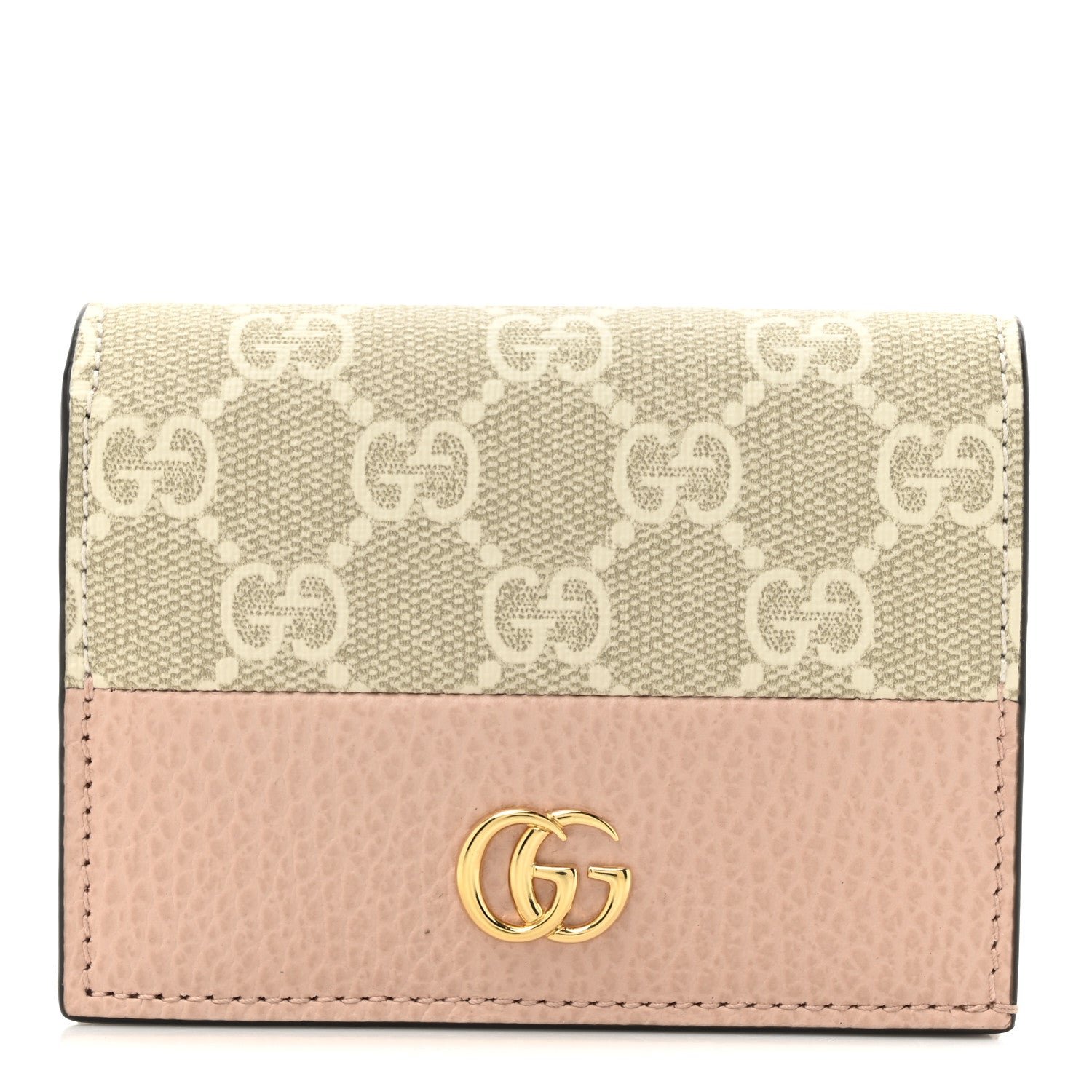 Gucci Dollar Calfskin GG Supreme Monogram GG Marmont Card Case Perfect Pink Beige Mystic White