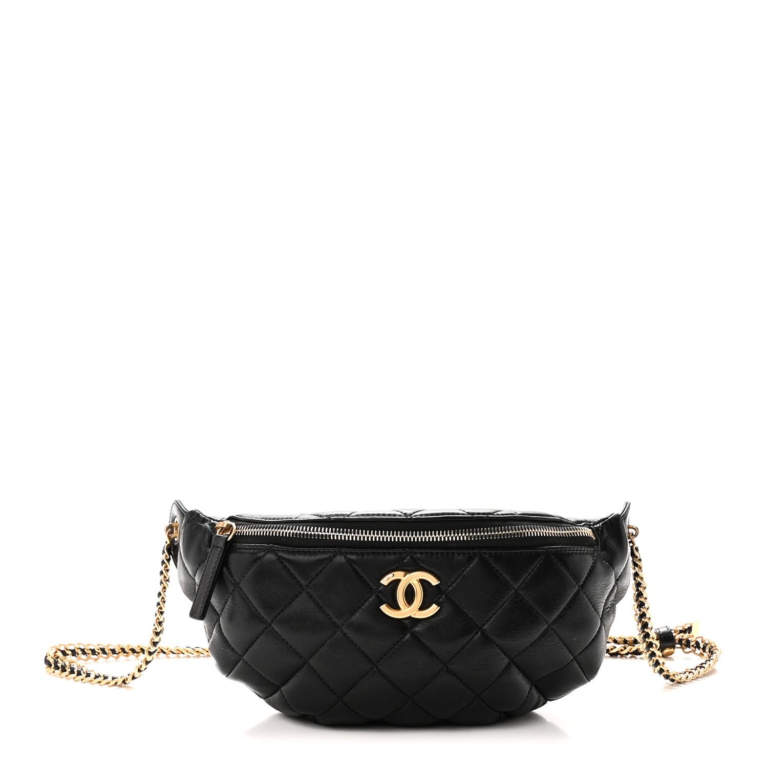 Chanel Shiny Lambskin Quilted Belt Bag Black Black