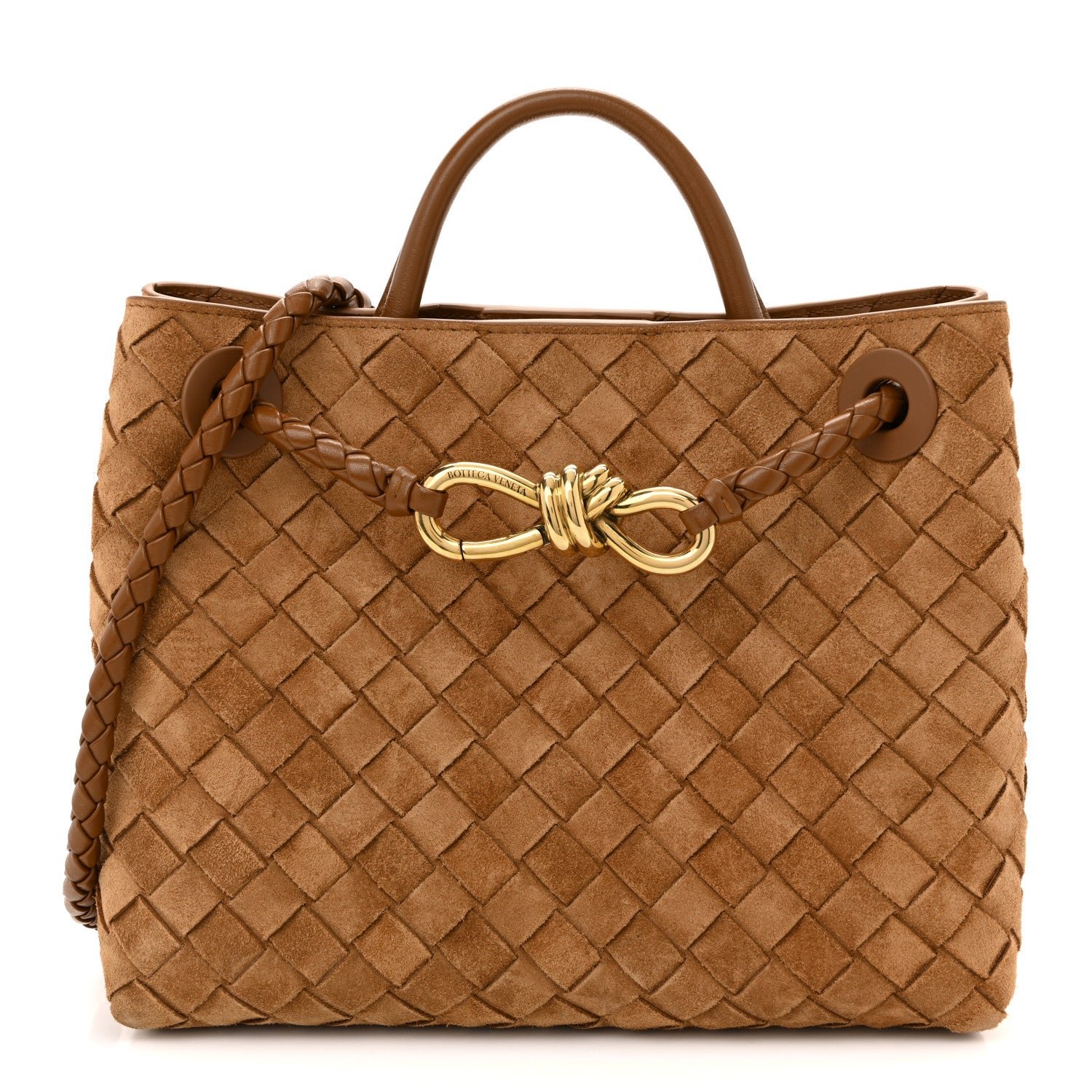 Bottega Veneta Bottega Veneta Suede Intrecciato Small Andiamo Shoulder Bag Amber