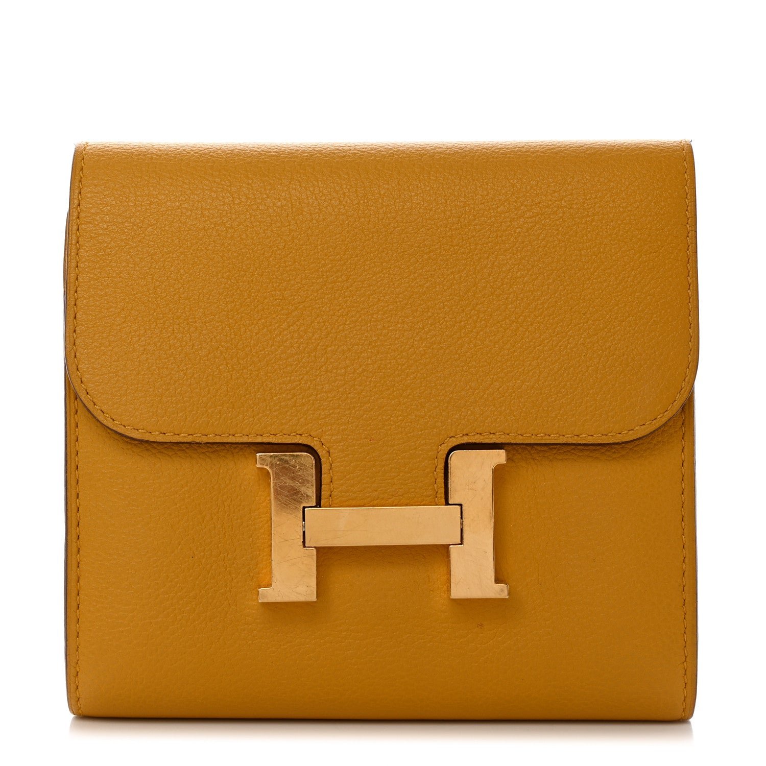 Hermes Evercolor Constance Compact Passant Wallet Jaune Ambre