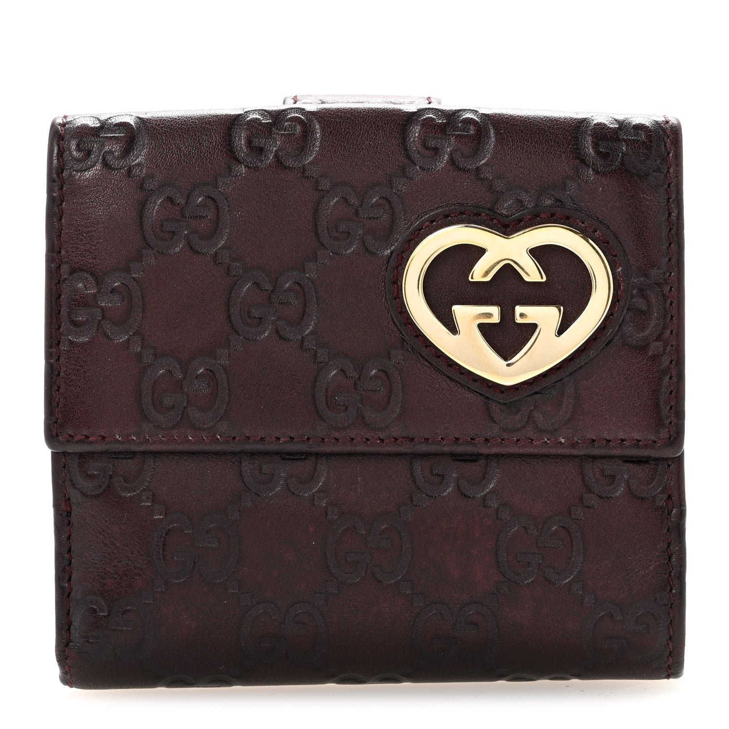 Gucci Guccissima Lovely Heart French Flap Wallet Brown