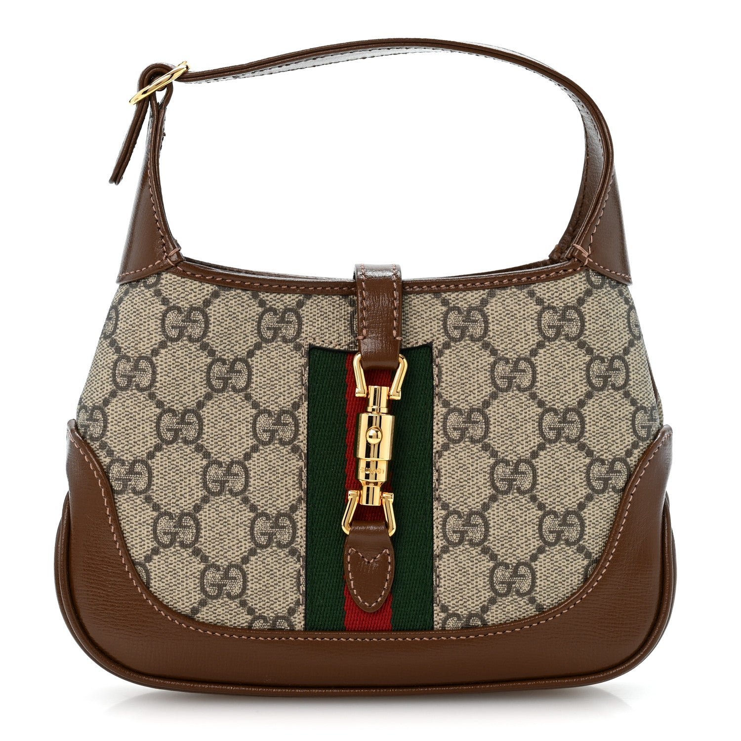 Gucci GG Supreme Monogram Azalea Calfskin Web Mini Jackie 1961 Hobo Beige Ebony Brown Sugar