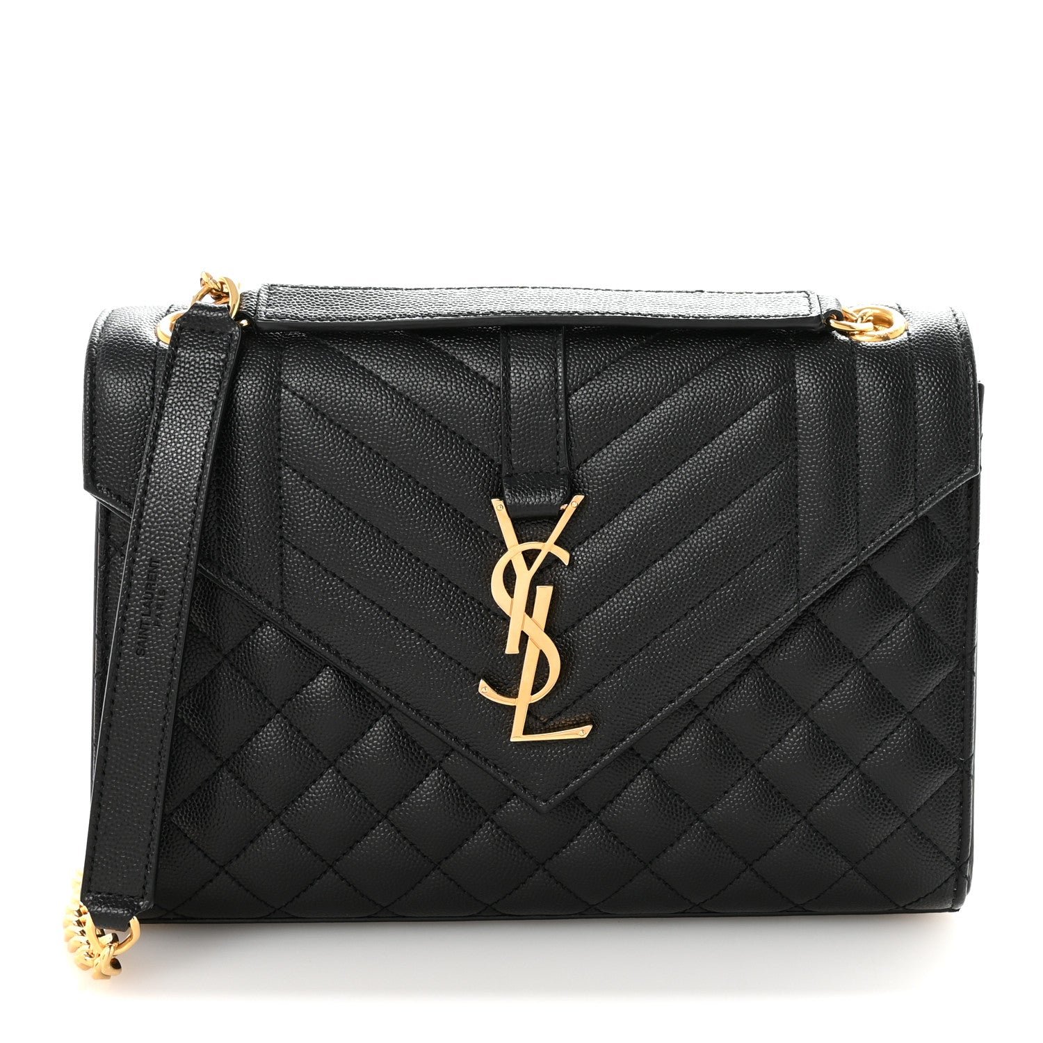 Saint Laurent Saint Laurent Grain De Poudre Textured Mixed Matelasse Triquilt Medium Monogram Satchel Black