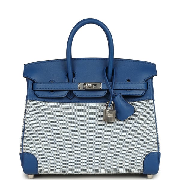 Hermes Hermes Birkin 25 Bleu France Swift and Bleu Bill-Ecru Toile H Canvas Palladium Hardware