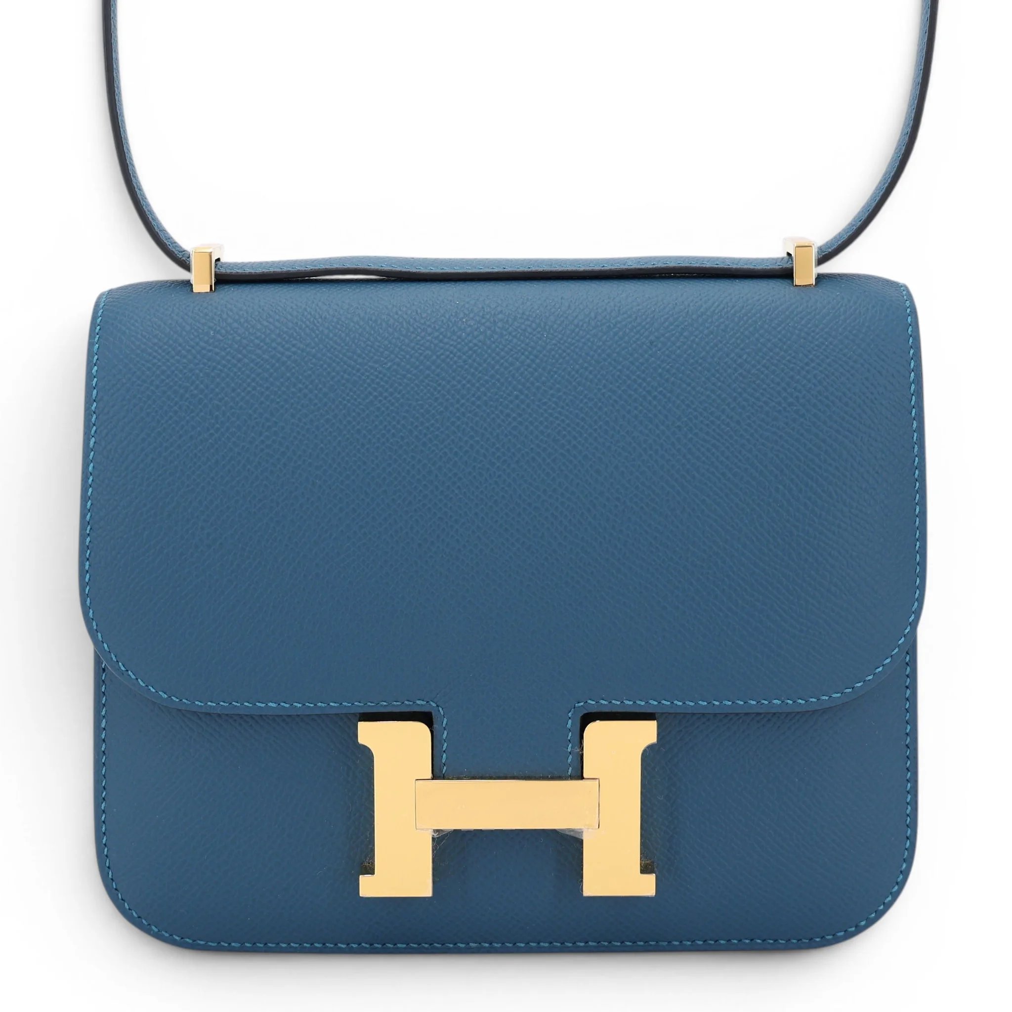 Brand New ( Rank N ) HERMÈS Constance Mini Bleu Thalassa (7A) Epsom Gold hardware K (2025)