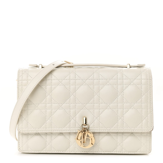 Dior Lambskin Cannage My Dior Top Handle Bag White