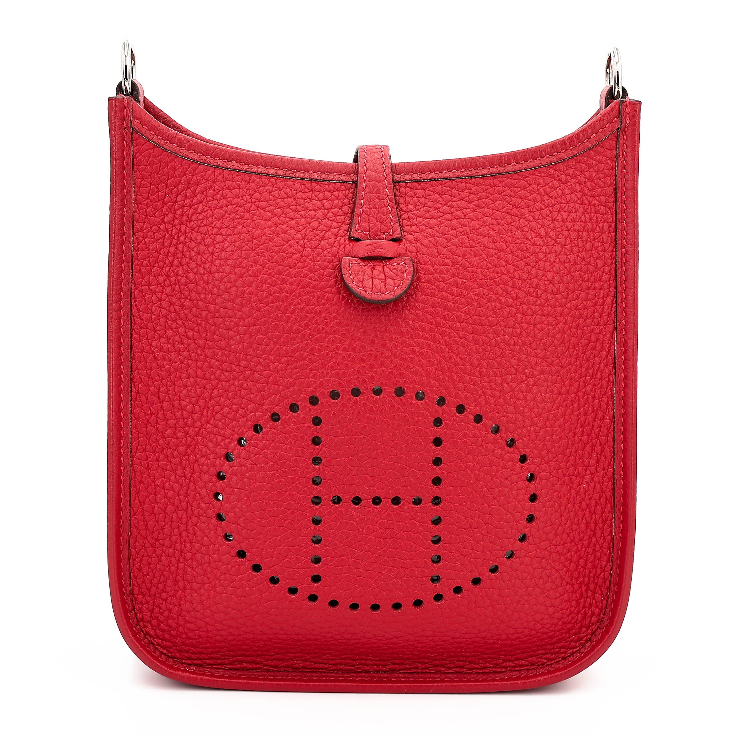 Excellent ( Rank SA ) HERMÈS Mini Evelyne 16 Amazone 112cm Rouge Casaque (Q5) Clemence Palladium hardware C (2018)