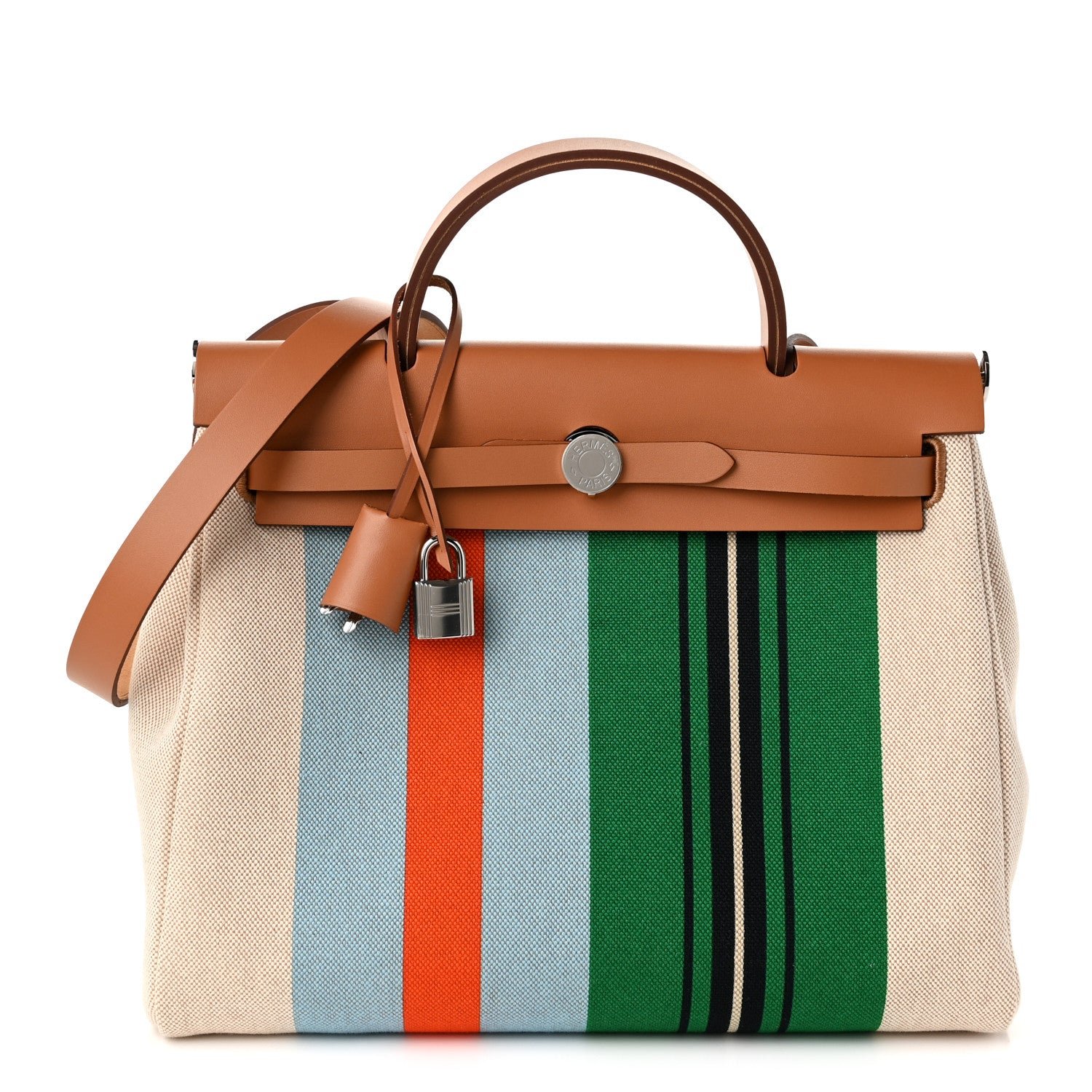 Hermes Hermes H Plume Canvas Vache Hunter Rayures d'Equipage Herbag Cabine Zip 31 Ecru Orange Minium Vert Vertigo Bleu Pale