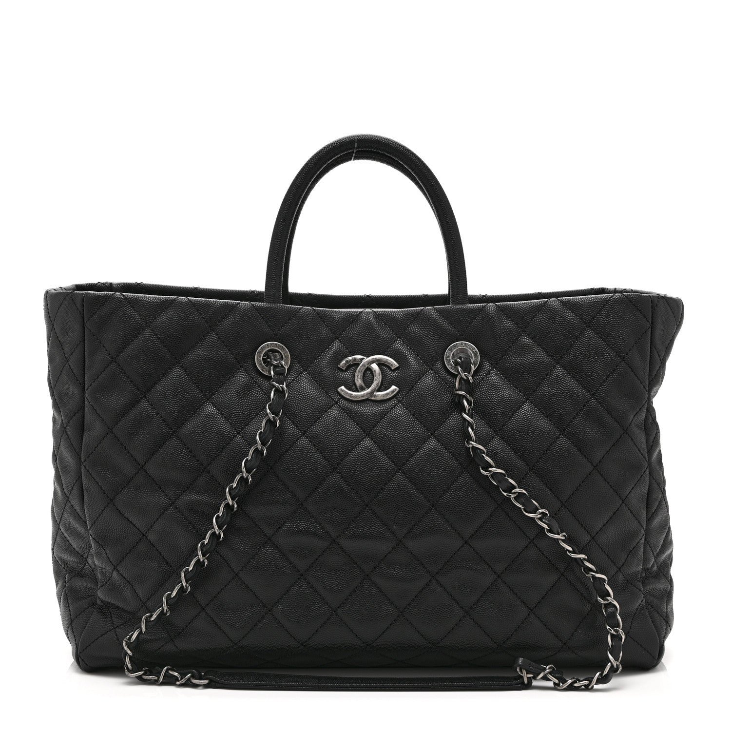 Chanel Caviar Quilted Large Coco Handle Shopping Tote Black