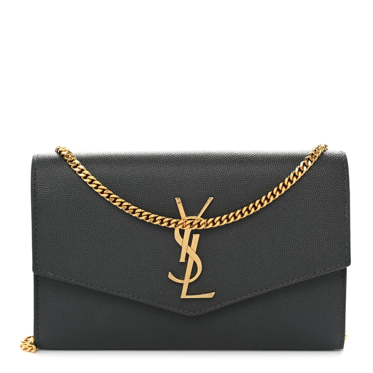 Saint Laurent Grain De Poudre Uptown Chain Wallet Pebble