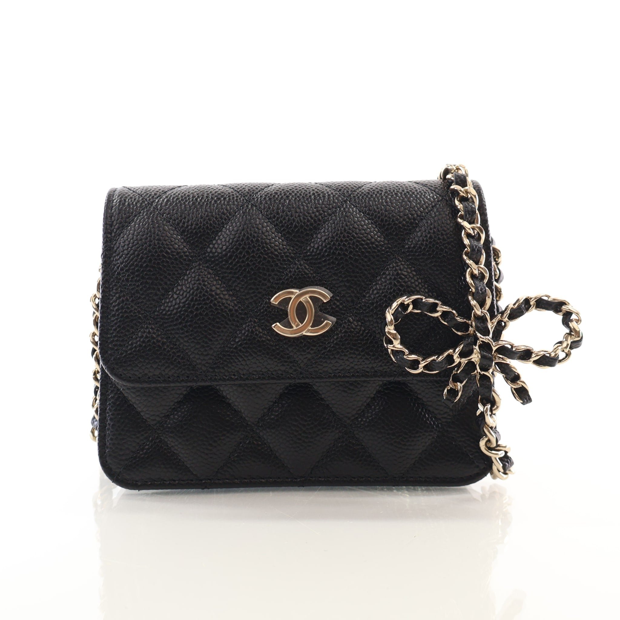Chanel Mini Caviar Ribbon Chain Cardholder Crossbody