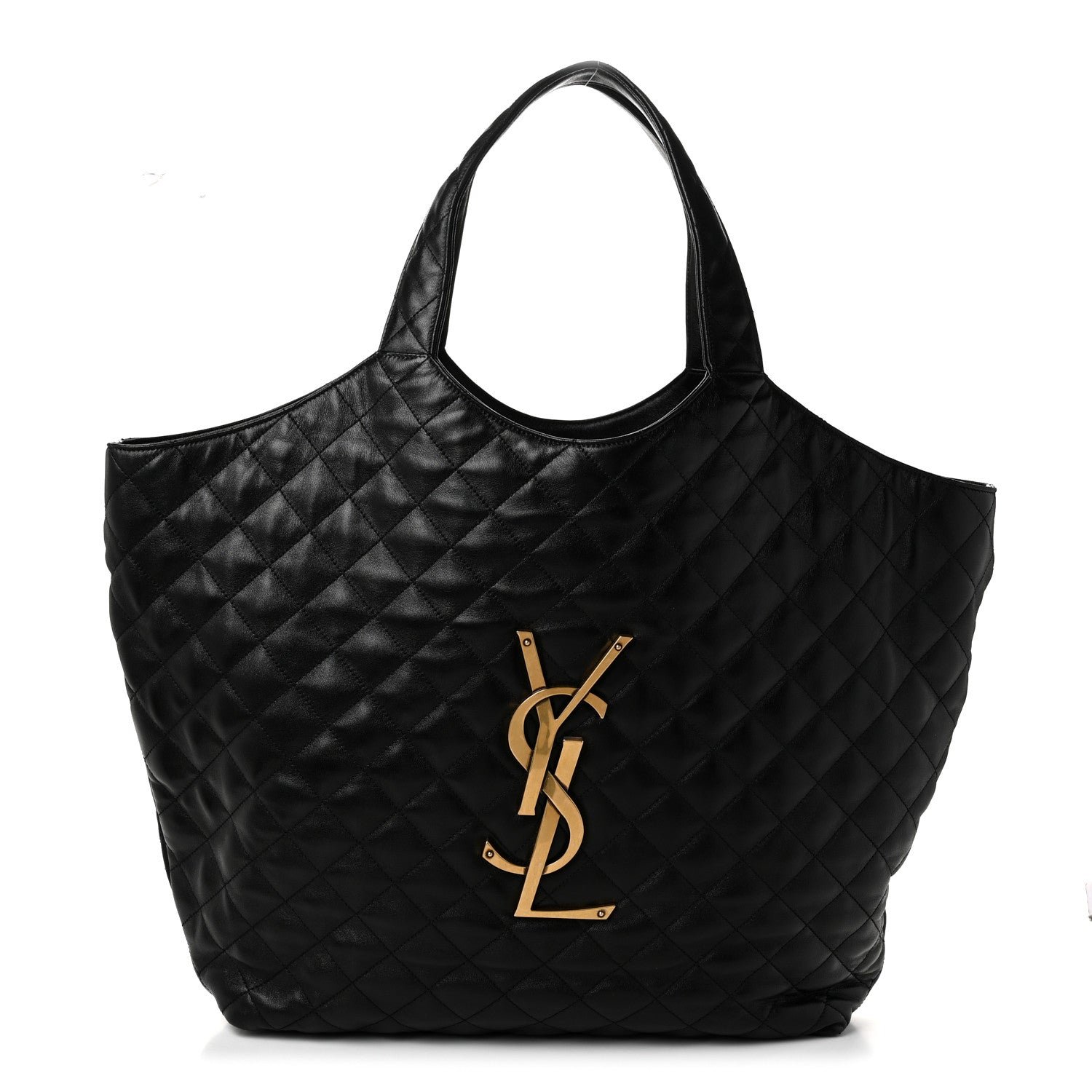 Saint Laurent Lambskin Quilted Maxi Icare Shopping Tote Black