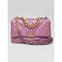 Chanel Purple Quilted Goatskin Leather Large Chanel 19 Flap Bag
