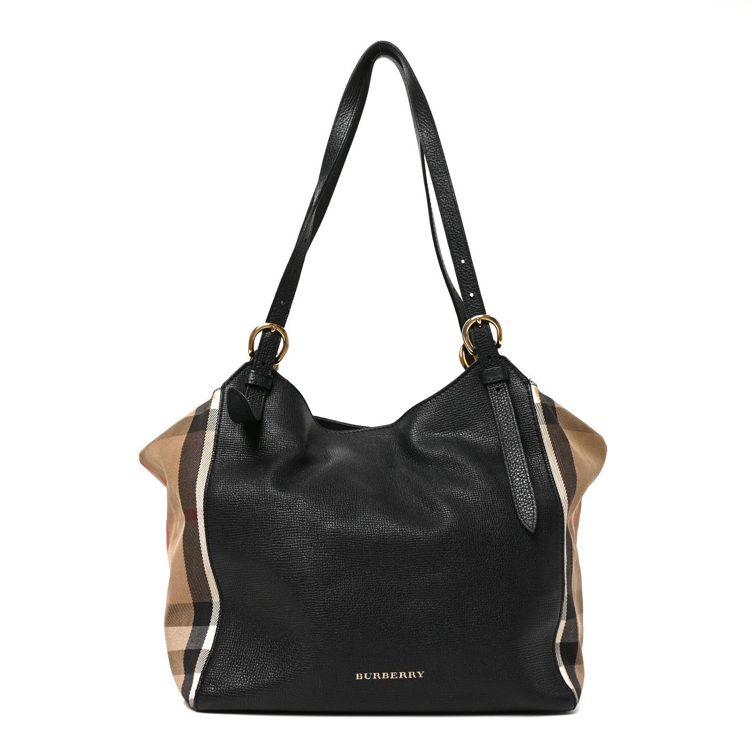 Burberry Grainy Calfskin House Check Small Canterbury Tote Black
