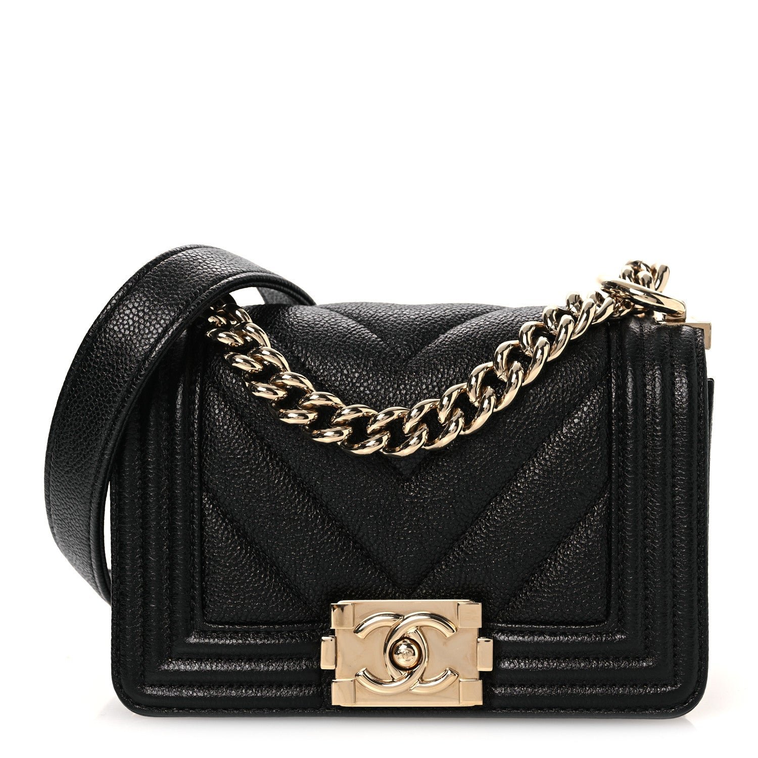 Chanel Caviar Chevron Quilted Mini Boy Flap Black Black