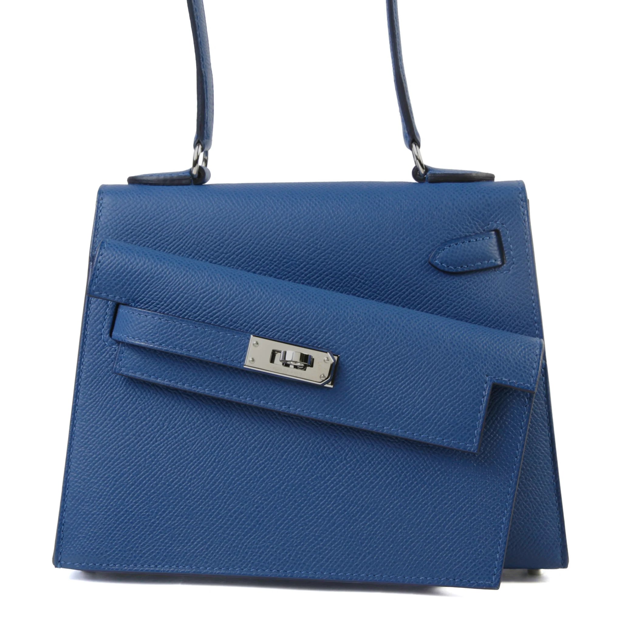 Excellent ( Rank SA ) HERMÈS Limited Edition Kelly 20 en Desordre Bleu Tie (P5) Epsom Palladium hardware K (2025)