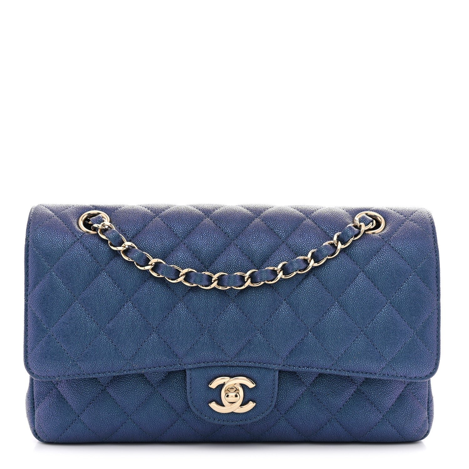 Chanel Iridescent Caviar Quilted Medium Double Flap Dark Blue