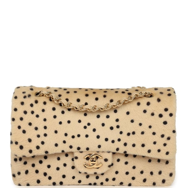 Chanel "Cheetah Print" Medium Flap Bag Light Beige Calf Hair and Black Lambskin Gold Hardware