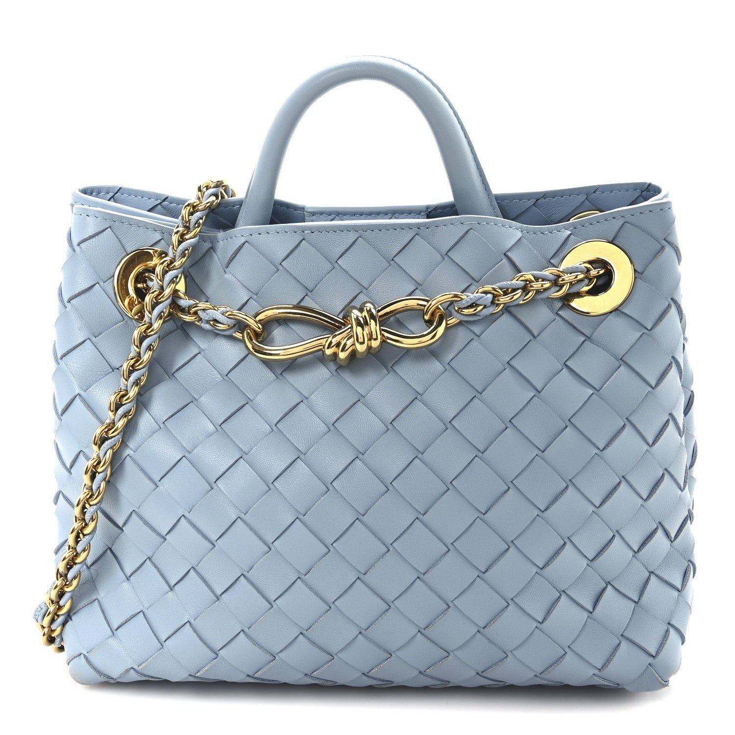 Bottega Veneta Nappa Intrecciato Small Andiamo With Chain Shoulder Bag Ice