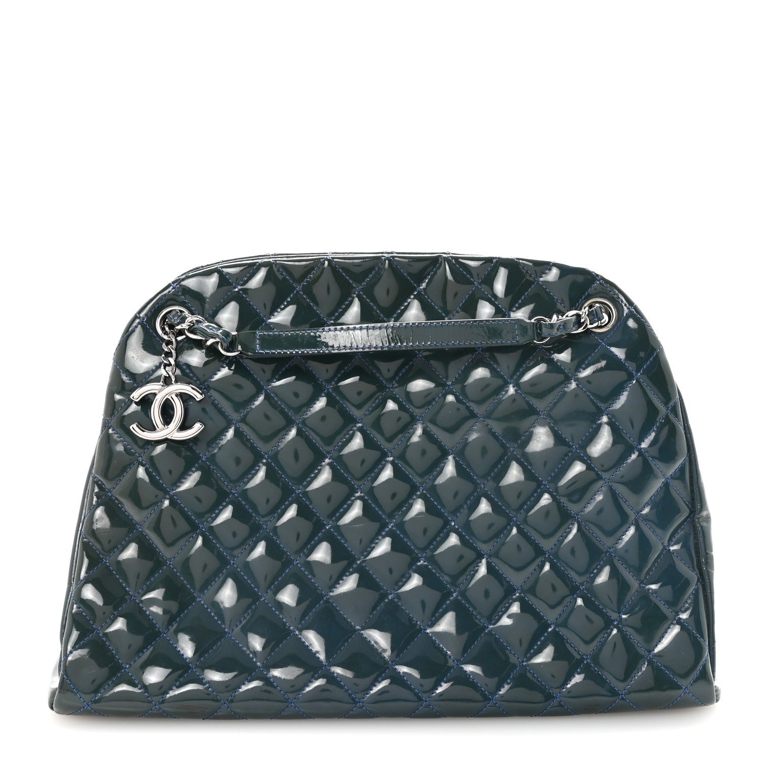 Chanel Patent Quilted Large Just Mademoiselle Bowling Bag Dark Blue