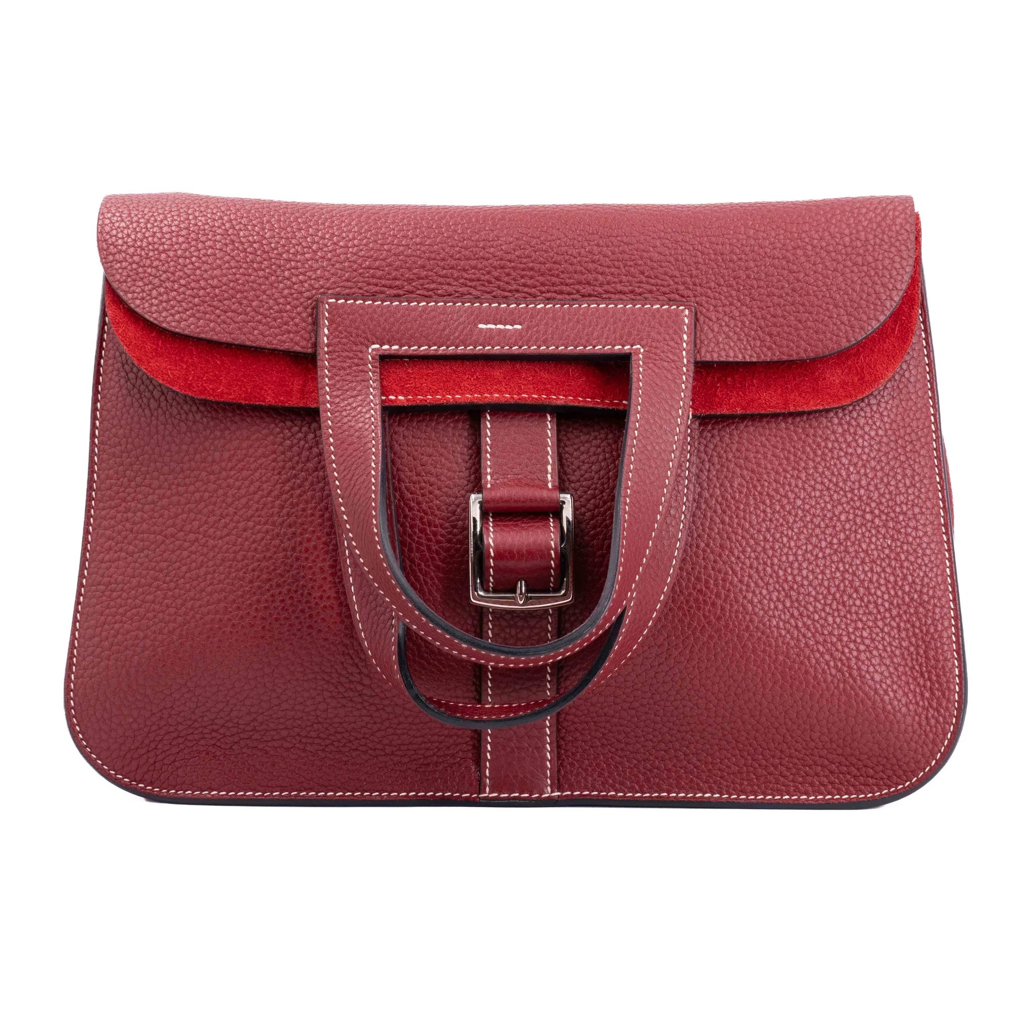 Very Good ( Rank A) HERMÈS Halzan 31 Rouge H (55) Clemence Palladium hardware T (2015)